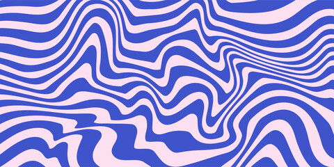 Abstract background pattern with colorful waves. Psychedelic groovy trippy y2k retro seamless pattern in blue and pink colors. Wavy and swirled brush strokes liquid background for packaging design