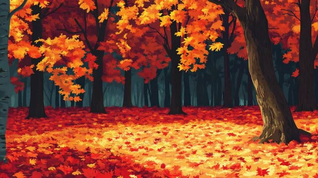 Autumnal forest floor vibrant maple leaves