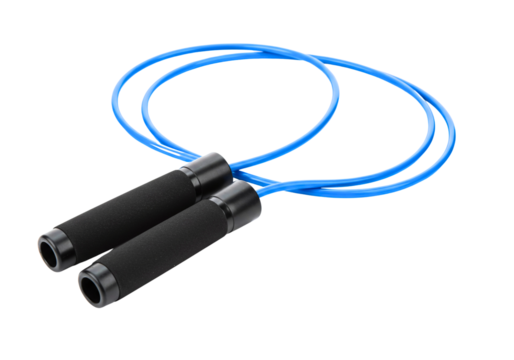Blue jump rope with black handles isolated on transparent background