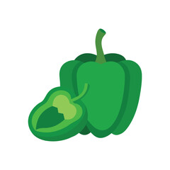 Green pepper with slices vector art illustration