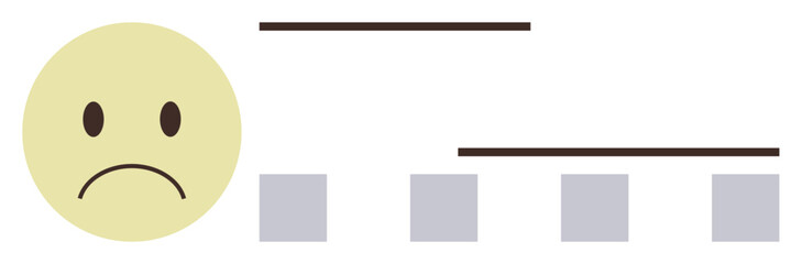 Minimalist sad face next to four progress blocks and lines symbolizing unachieved goals or dissatisfaction. Ideal for performance, evaluation, mood, productivity, issues, progress, communication