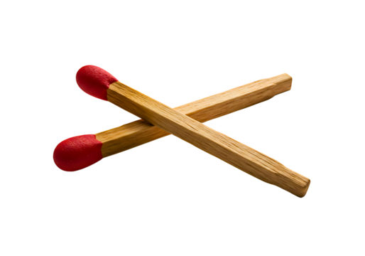 Several wooden matches with red tips crossed over each other isolated on transparent background