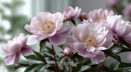 Obraz premium Stunning peonies bloom in vibrant colors with soft shadows and ultra-detailed textures creating an exquisite floral background