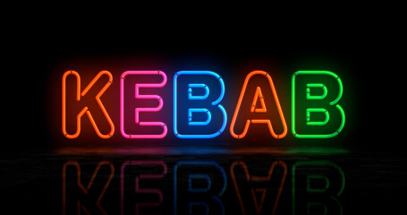 Kebab bar neon light 3d illustration