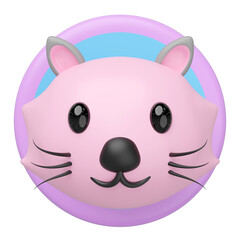 3d cute cat head in the circle label icon isolated. mascot, character, logo, cartoon style, 3d render illustration