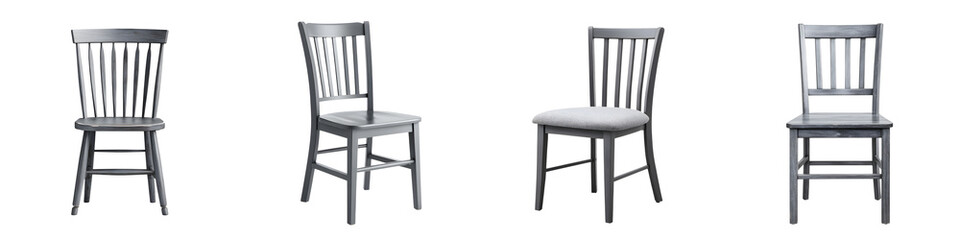 Fototapeta premium Elegant Gray Wooden Chair Set, Isolated on White Background