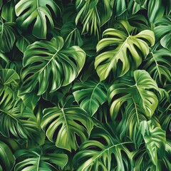 Lush Tropical Jungle Seamless Pattern of Dense Greenery and Foliage