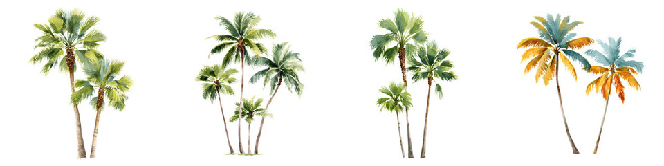 Fototapeta premium Watercolor Palm Trees Set Isolated on White Background