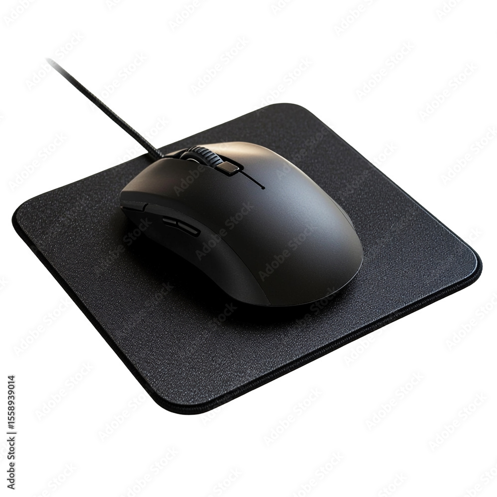 Poster black computer mouse on a black mousepad a simple setup for digital work