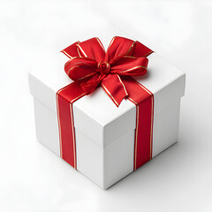 Obraz premium White Gift Box with Red and Gold Ribbon Bow Tied