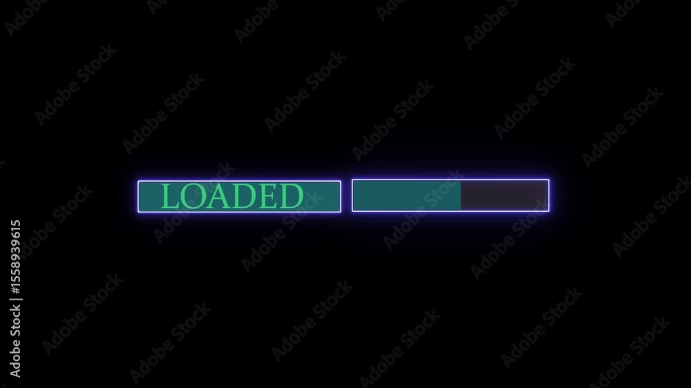 Poster beautiful neon color loaded icon animation. numerical counting from 0 to 100% loaded on screen, prog