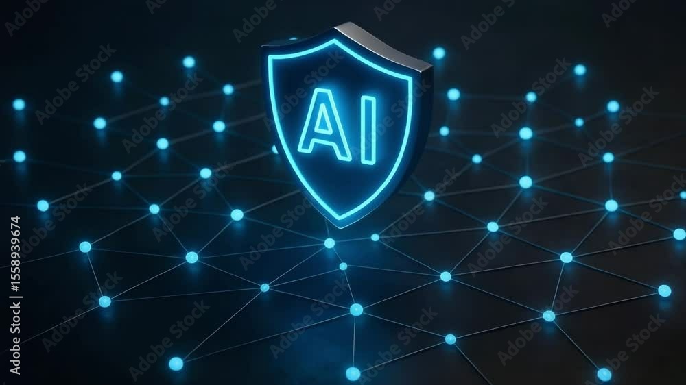 Poster ai cybersecurity shield protection concept for artificial intelligence network security