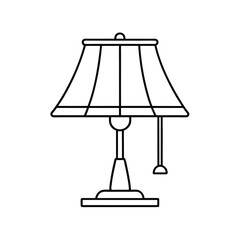Classic desk lamp with pull chain illustration in simple outline style.