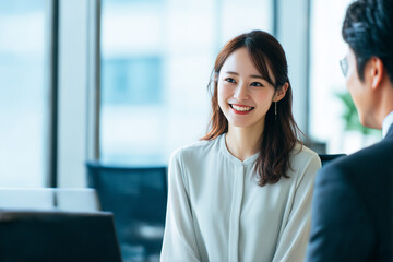 笑顔で話すビジネスウーマン