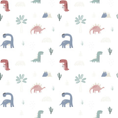 cute dinosaurs seamless pattern, minimalist, different dino 
