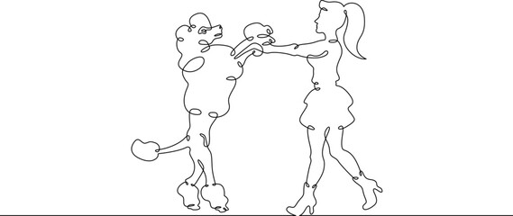 Continuous one line drawing trained dog. Animal trainer. Circus artist with a dog. Circus. One continuous line isolated minimal illustration.Not AI.