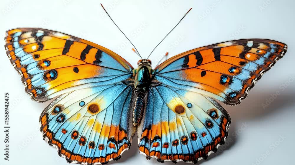 Poster vibrant butterfly displays intricate patterns and colors on a light background