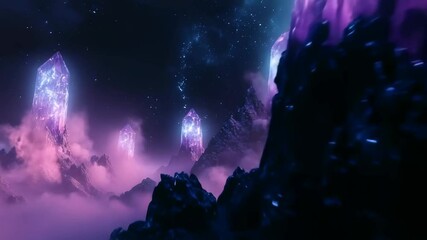 Mystical Crystal Landscape epic cosmic fantasy background filled with magic, power, and spiritual energy. - Powered by Adobe