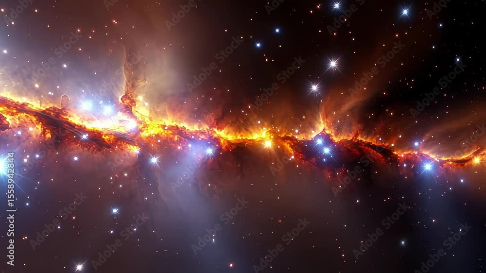 Poster cosmic nebula glowing brightly against the backdrop of deep space with stars scattered throughout th