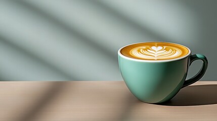 Aromatic Latte Art: Teal Cup Coffee Delight