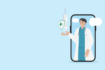 Telemedicine, Modern healthcare apps with doctors, medical Concept for Telehealth, health tech ads, digital health blogs, and online medical service with copy space vector flat illustration.