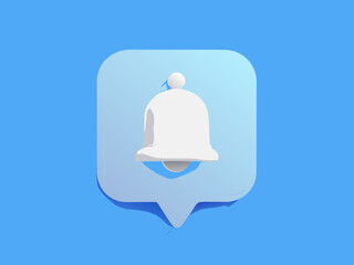 3D Render of a White Bell Notification Icon in a Blue Speech Bubble