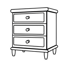 Simple outline drawing of a three drawer wooden nightstand or dresser.