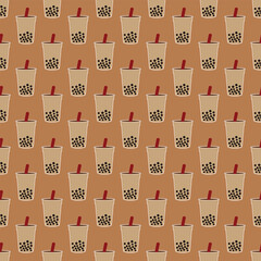 Seamless Pattern of Boba tea, bubble tea or pearl milk tea Illustration.
