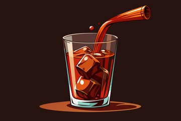 Refreshing Iced Drink Pouring into Glass with Ice Cubes