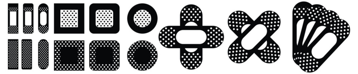 Medical patch and plaster editable stroke outline icons set isolated on white background flat vector illustration.