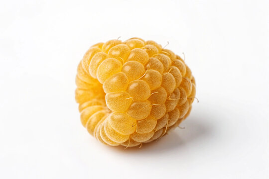 Single Golden Raspberry Closeup White Background yellow raspberry
