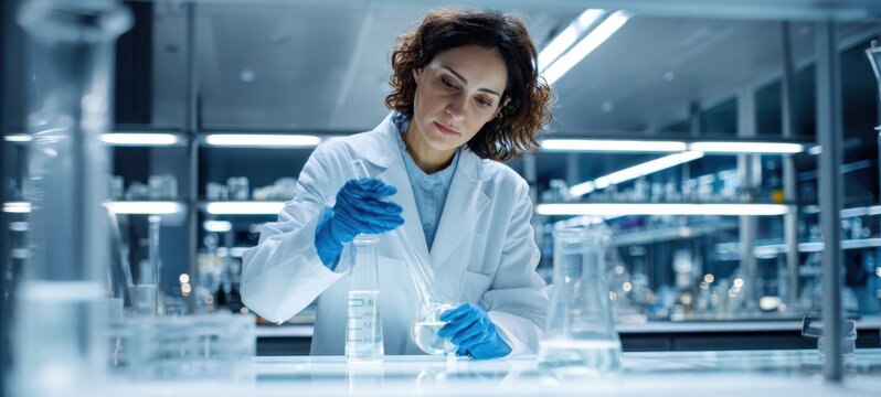 The scientist conducting an experiment in a high-tech laboratory setting.