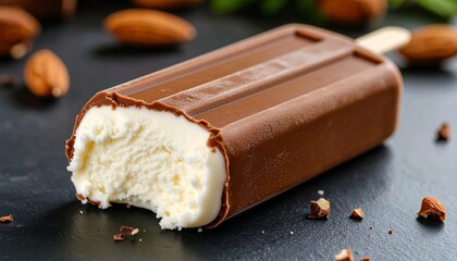 Classic Vanilla Ice Cream Bar
Often seen with a bite taken out, showing the contrast of white and brown. 