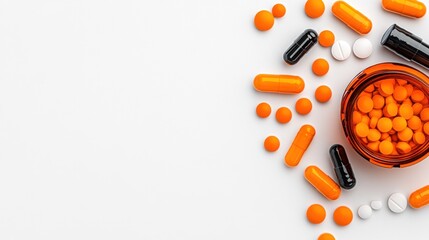 Pills, Tablets, and Capsules on White Background