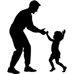 father and son  silhouette on white background