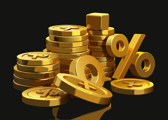 Golden Coins and Percentage Symbols Financial Concept