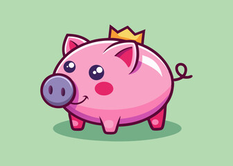Cute Pink Piggy Bank with a Crown