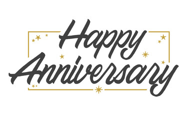 Happy Anniversary elegant lettering design with golden frame. Calligraphic greeting card.