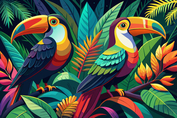 Colorful Toucans in a Lush Tropical Jungle