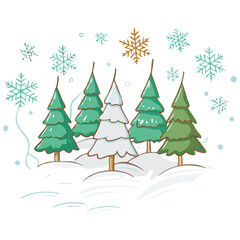 Fototapeta premium Winter wonderland scene with snow covered trees and snowflakes for holiday season designs and backgrounds