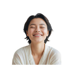 Joyful Young Woman with Short Hair Smiling Serenely