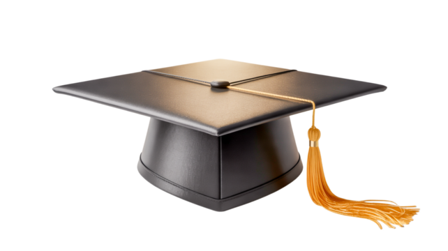 graduation cap and diploma isolated on a transparent background.