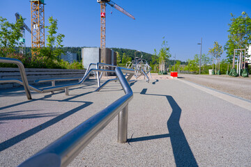 Public park named Ueberlandpark at opening day at Swiss city of Zürich on a sunny spring morning....