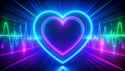 Neon heart in a vibrant light show