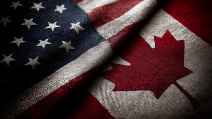 Celebrating unity american flag and canada flag together close-up fabric texture cultural symbolism dramatic lighting