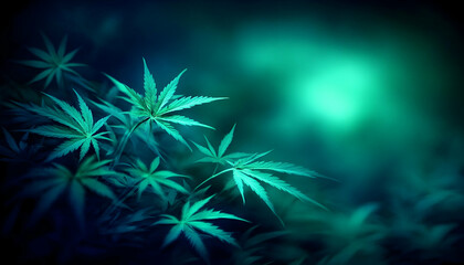 Fototapeta premium Emerald Cannabis Canopy: A Lush Forest of Marijuana Leaves Under