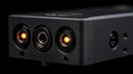 Obraz premium Close up image shows a black electronic device with lights