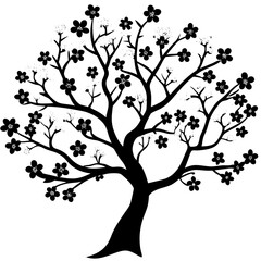 Whimsical Tree Silhouette with Magical Feel on White Background