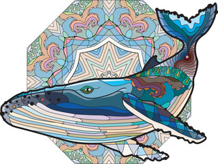 Swimming whale for anti stress Coloring Page.