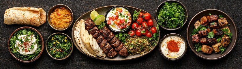 A delicious arrangement of various foods and side dishes for a meal